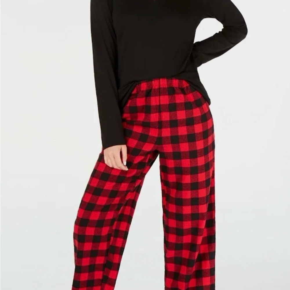 Charter Club Red and Black Plaid Wide Leg Pants Pajama Set